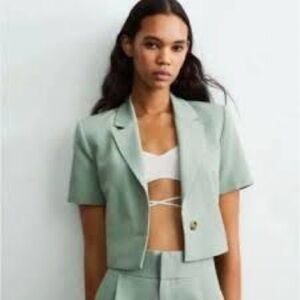 ZARA Cropped Blazer Short Sleeve | XS‎ | Light Green